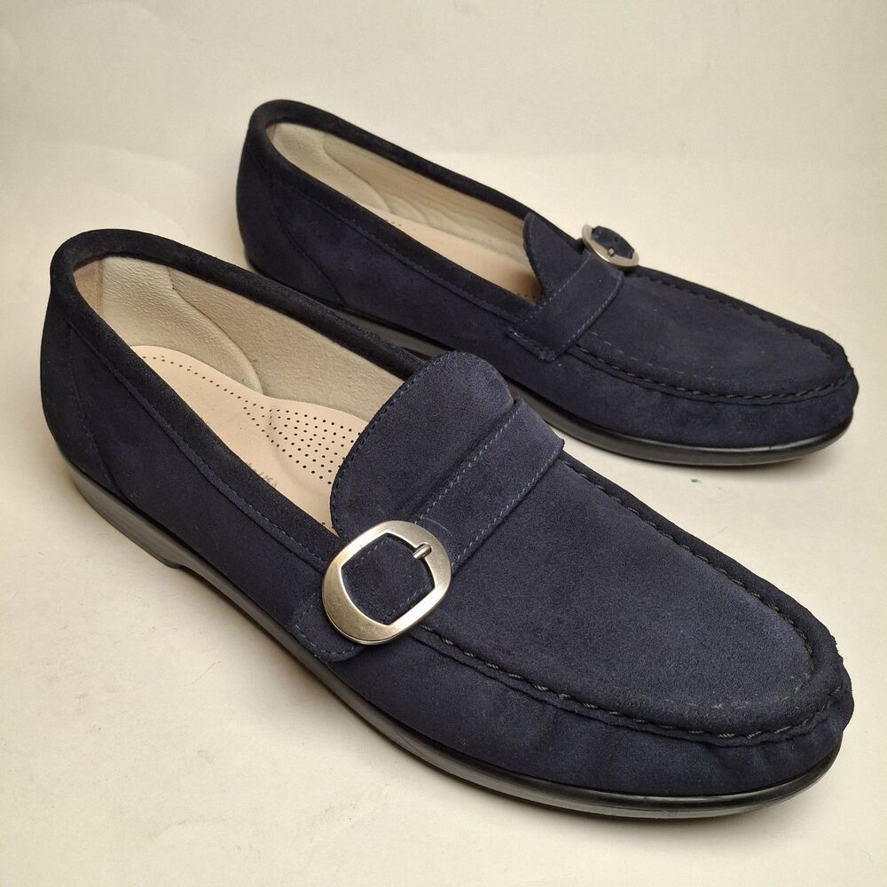 SAS Lara Slip On Moccasin Loafer Tripad Comfort Blue Suede Women 10 Academia